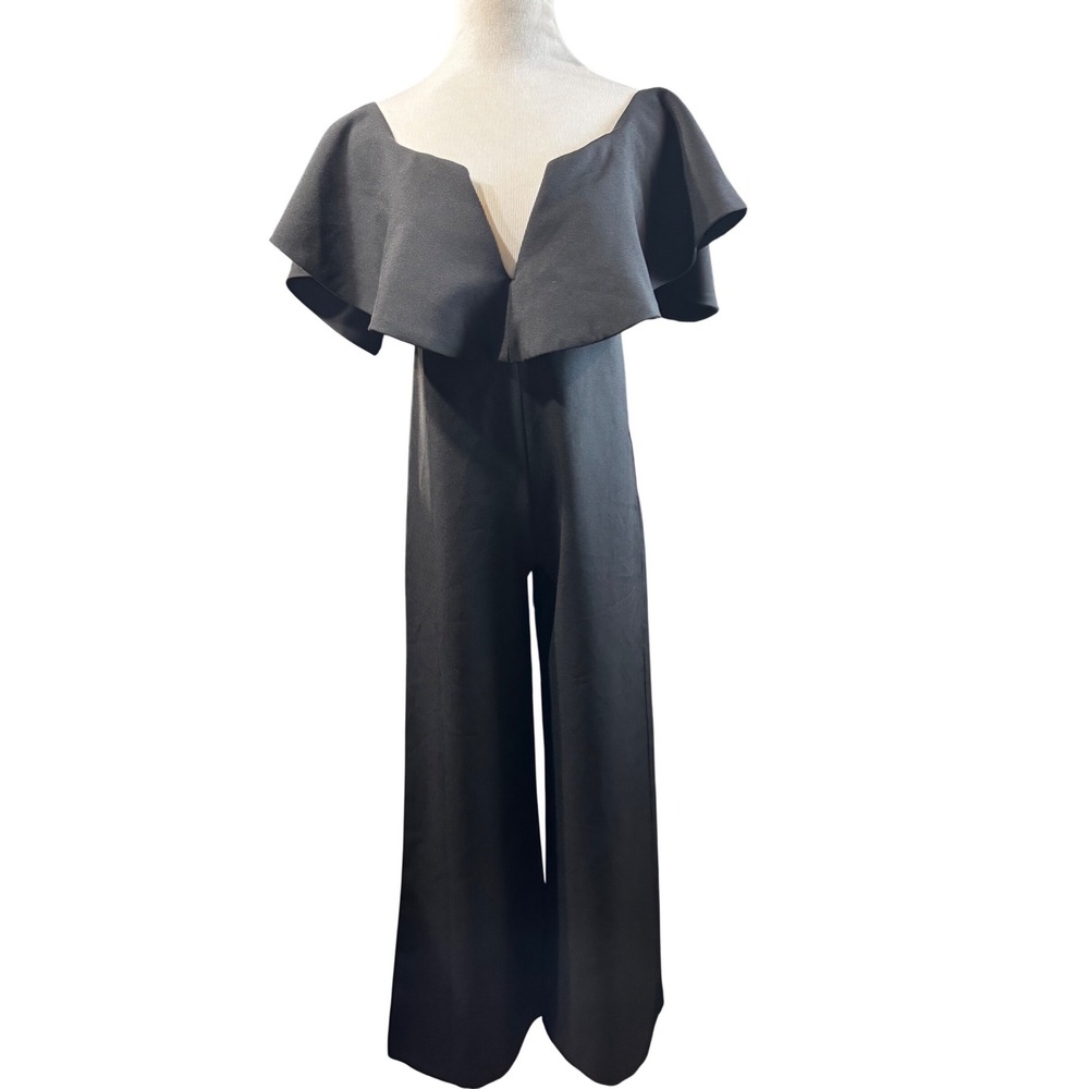 Karlie Black Wide Leg Jumpsuit Off Shoulder Ruffle V-Neck Evening Formal Small